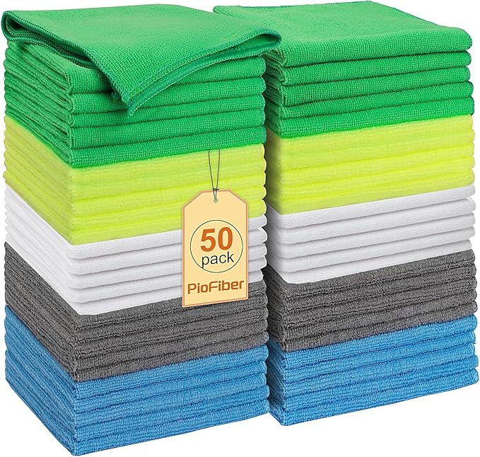 Microfiber Cleaning Cloths – 50 Pack, 15"x15" Ultra Soft, Lint-Free, Quick-Dry Towels for Cleaning Car, Home, Kitchen & Garage – Reusable Microfiber Rags