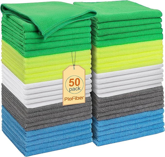 Microfiber Cleaning Cloths – 50 Pack, 15"x15" Ultra Soft, Lint-Free, Quick-Dry Towels for Cleaning Car, Home, Kitchen & Garage – Reusable Microfiber Rags