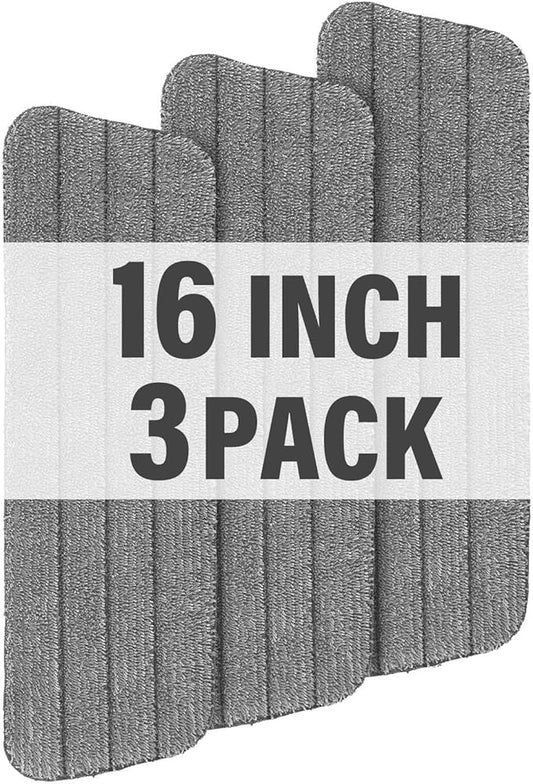 16.5 inch Mop Pads Refills, 3 Pack Microfiber Reusable Replacement Mop Pads Flat Replacements Heads for Wet Or Dry Floor Cleaning and Scrubbing, Grey Cloth