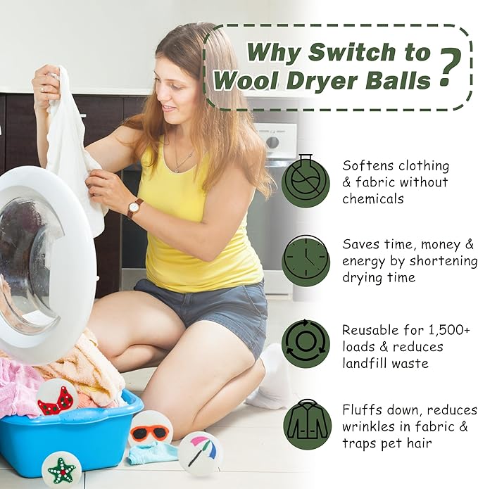 Wool Dryer Balls XL Size 6 Pack - Fun Dryer Balls with Beach Pattern Cute Dryer Balls Laundry Reusable Anti Static Handmade New Zealand Wool Balls (Beach Pattern)