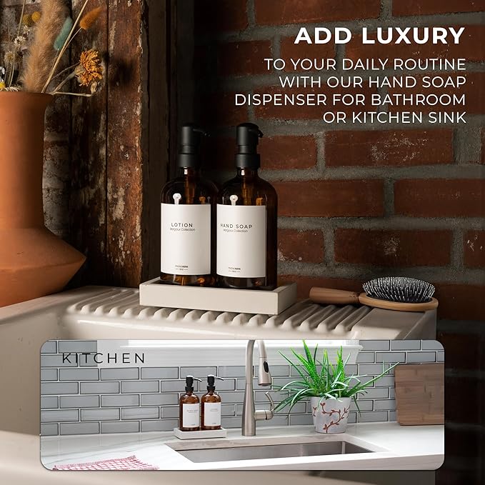 MaisoNovo Soap Dispenser 3-Piece Set | 16.9oz Amber Bottles with Black Stainless Steel Pumps