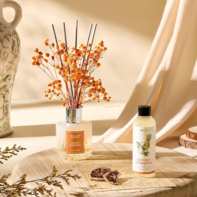 Airkeep Reed Diffuser Oil Refill/Coconut&Pineapple/3.38oz（100ml/1 Pack/Scented Oil Refill for Diffuser Home Fragrance for Bedroom, Bathroom Office Home Decor