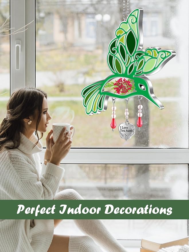 KY&BOSAM Hummingbird Suncatcher I Love You Aunt Gifts for Wome Stained Glass for Windows Suncatchers Hanging Home Garden Decor Wind Chime Birthday Gifts for Aunt Mothers Day Valentine's Christmas