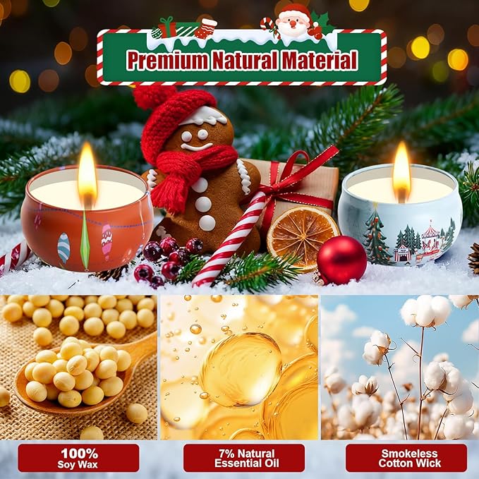 12 Pack Christmas Scented Candles with Natural Soy Wax, Long Lasting Aromatherapy Soy Candles for Home Scented, Christmas Candles Gift Set for Women & Friends