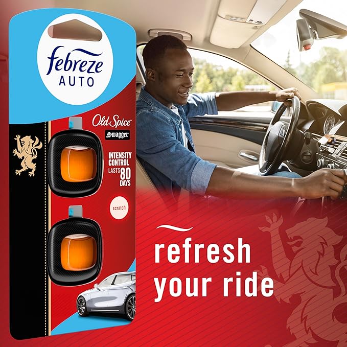 Febreze AUTO Air Freshener, Odor-Fighting Automotive Vent Clip, Old Spice Swagger Scent, 8 Count