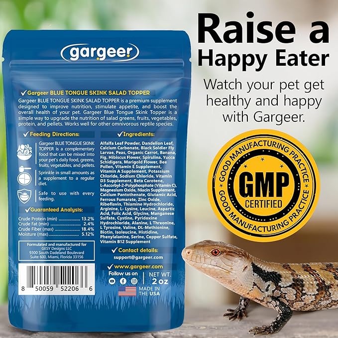 2oz Blue Tongue Skink Salad Topper. Supercharge Juveniles & Adults Appetite, Health & Immune System. Complete Diet Food Supplement, Rich with Vitamins & Minerals, Made in The USA. Enjoy!