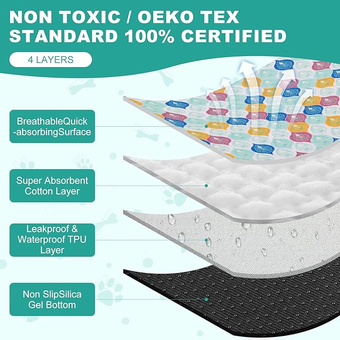 Washable Pee Pads for Dogs, Stylish Absorbent Reusable Training Dog Pads, Non-Slip and Leak-Proof Puppy Pads, Potty Pads for Crates, Whelping, Playpen, Bed and Floors, Bohemian Pattern 4 Pack 18" x24"