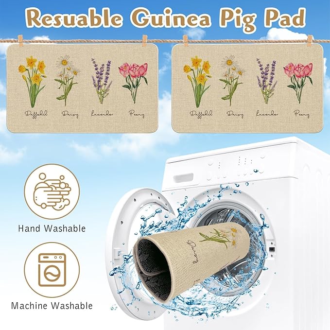 Hamiledyi Guinea Pig Cage Liner 2 Packs Reusable Guinea Pig Pee Pads with Flower Pattern Washable Small Animal Mats for Rabbit Hamster Chinchilla Rat and Other Small Pets (24" L x 16" W)