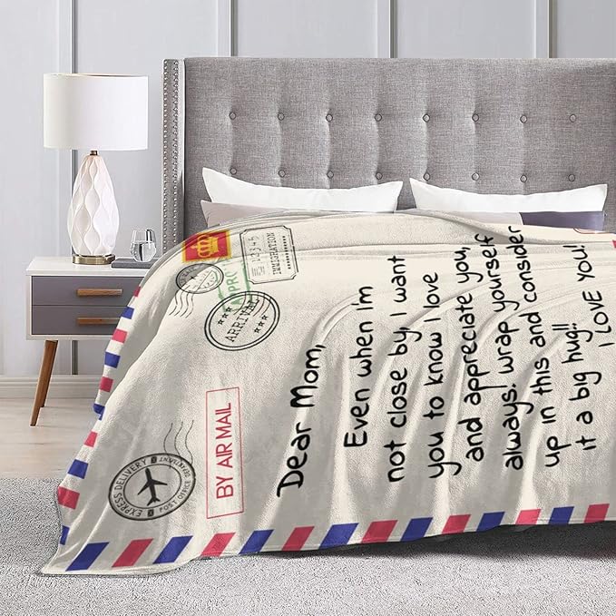 Throw Blankets Anniversary Birthday Gift for Mom from Daughter Son, Dear Mom Blanket for Mother's Day, Super Soft Flannel Throw Blankets for Christmas Valentines Day for Bed Couch(50x60)