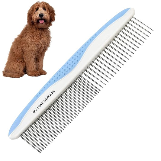 Metal Dog Grooming Comb | Removes Tangles & Matts | Dematting Pet Combs | Detangler For Matted Hair | Best Comb For Poodles, Goldendoodles, Doodles & Long Haired Dogs (Large) [We Love Doodles]