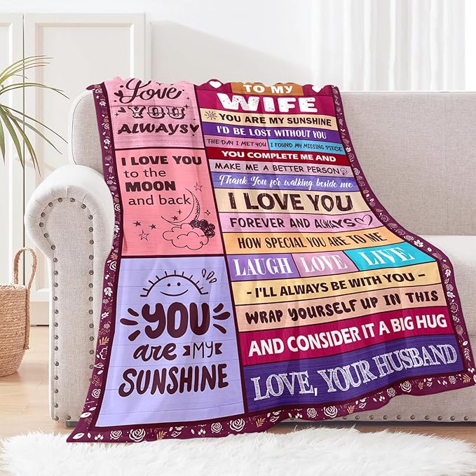 Gifts for Wife from Husbend - Anniversary Wedding Gifts for Women - Best Wife Birthday Gift Ideas - Christmas Mothers Valentines Day Romantic I Love You Gift for Her - To My Wife's Blanket 60"x80"