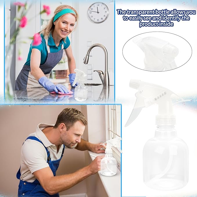 20 Pcs Empty Plastic Spray Bottle 8 OZ Reusable Clear Liquid Container with Trigger Sprayers for Water Perfume Cleaning Fluid Plants Kitchen Toilet Pet (Color Set 2)