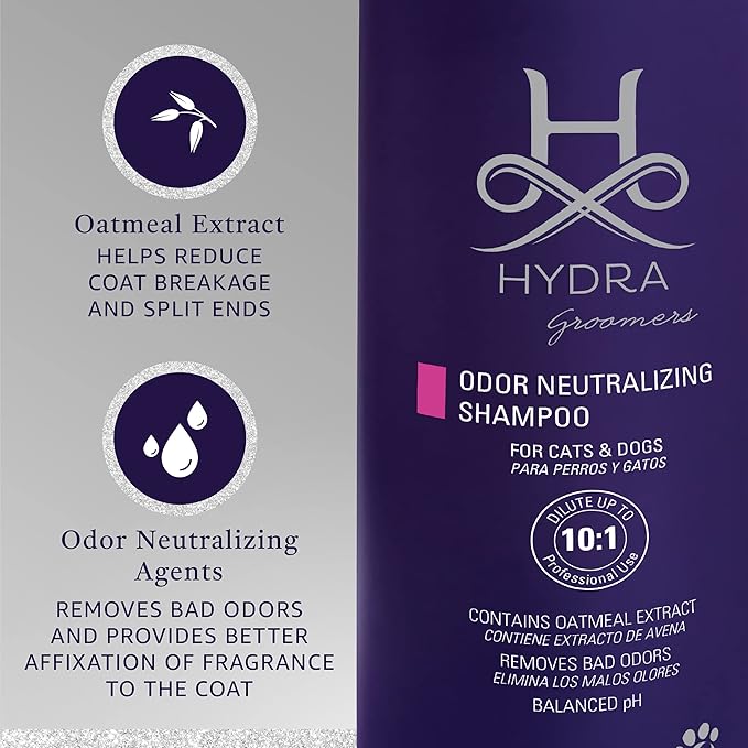 Hydra Professional Odor Neutralizing Shampoo for Dogs and Cats, Pet Shampoo for Removing Odor, Suitable for All Breeds and Hair Types