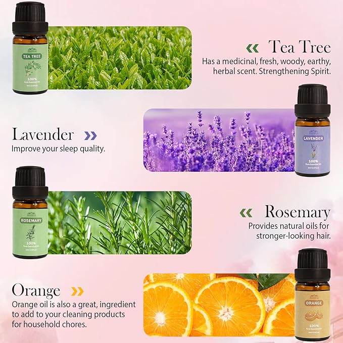 Aromatherapy Essential Oils Set, Pure Essential Oils for Diffusers for Home Care, Skin, Candle Making 8pcs -Peppermint, Lavender, Eucalyptus, Tea Tree, Rose, Rosemary, Clove, Orange 10 ML