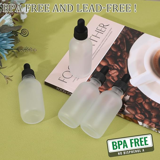 48 Pack, 2oz Glass Dropper Bottle, Preety Texture Tincture Bottles with Precise Scales Eye Droppe, for All Kinds Of Mixed Liquids,Leak-Proof Design for Easy Travel (Clear Frosted)