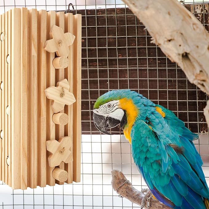 12 x 5 x 4 Inches Extra Large Macaw Toys Bird Parrot Toy Activity Block Multicolored Natural Wooden Parrot Cage Chewing Toys for Large Medium Macaws Bird Activity Block