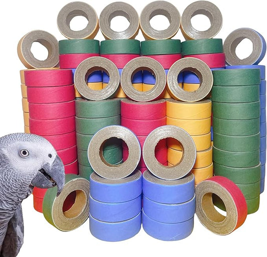 120Pcs Fatty Bagels Bird Toys for Parrots Durable Cardboard Chewing Shredding Foraging Foot 1.75" for Medium & Large Parrot Amazons Mini Macaws African Greys Cockatoos Eclectus Senegal