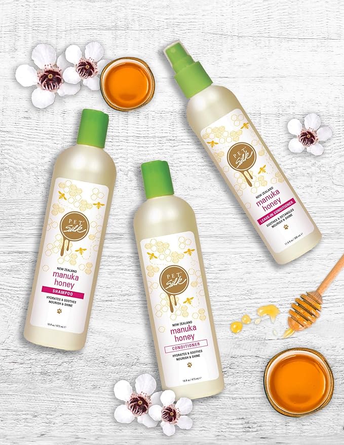 Pet Silk New Zealand Manuka Honey Shampoo, Specially Formulated to Provide Improved Hydration, Shine, Nourishment, and Soothing the Coat, Gentle for all Pets, Infused with Honey, Jojoba Oil (1 Gallon)