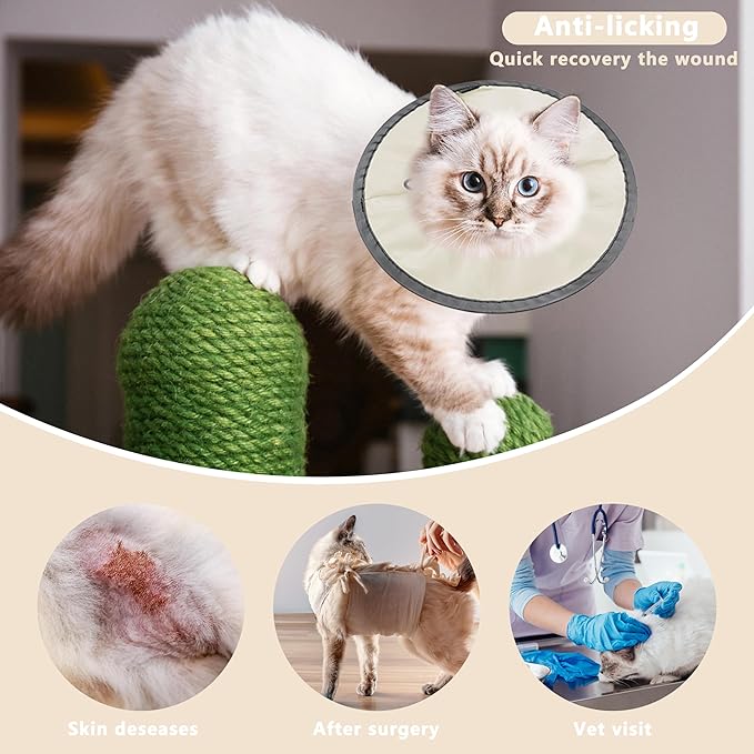 Lightweight Cat Cone Collar Soft, Soft Comfortable Cat Recovery Collar After Surgery, Elizabethan E Collar for Cats, Cone for Cats to Stop Licking (Khaki, Medium)