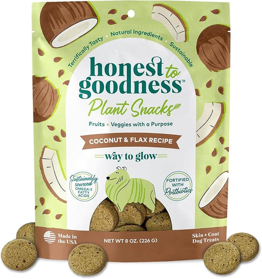 Honest to Goodness Plant Snacks Way to Glow Coconut & Flax Recipe Dog Treats, 8 oz Bag, Plant-Based Dog Treats