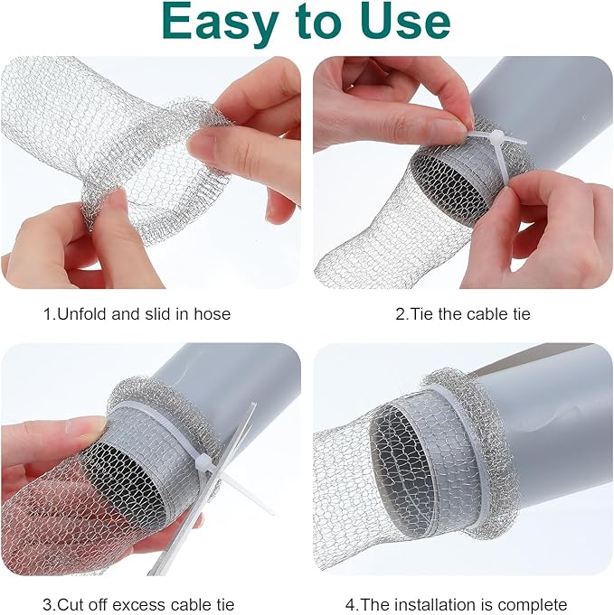 72 Pcs Stainless Steel Lint Traps for Washing Machine, Silver Laundry Mesh Washer Drain Hose Filter Snare with 72 Pcs Cable Ties