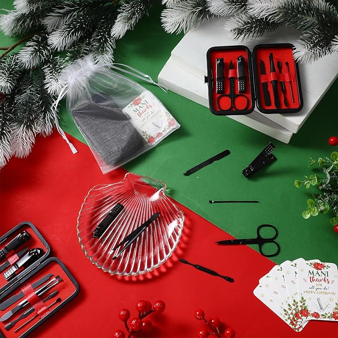 6 Nail Clippers Kits Christmas Gifts Manicure Set Nail Care Tools Fingernail Toenail Clipper Cutters Professional Stainless Steel Grooming Kit with Travel Case for Men Women Xmas Party Favors