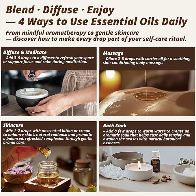 100% Pure & Undiluted Essential Oils Set – Premium Natural Aromatherapy Oils for Diffuser, Bath, DIY Skin Care & Relaxing Mood, 8×5ml Frankincense, Lavender, Rosemary & More, Holiday Gifting
