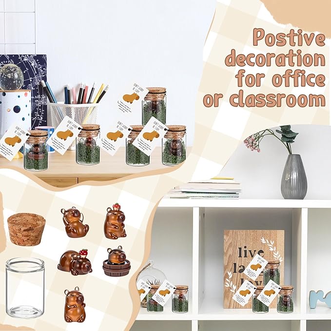 20 Sets Employee Appreciation Gifts Bulk Inspirational Mini Luminous Capybara Cards with Glass Bottle Medical Assistant Gifts for Christmas Team Staff Coworker Teacher Students Party Favors