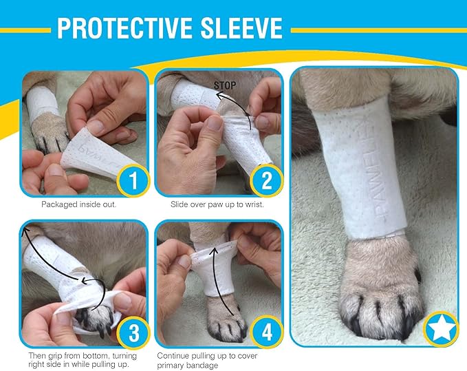 PawFlex Protective Sleeve Tubular Cover - Bandages - for Dogs Cats and Other Pets First Aid Wound Care Comfortable Non-Adhesive Breathable and Water Resistant 7 Strips (yields 14-21 Covers) (X-Small)