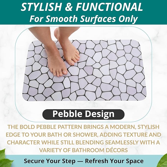 ENKOSI Bath Mat for Tub and Shower Floors - Non Slip Shower Mat – Anti Slip Bathtub Mat with Strong Suction Cup Grip – Soft, Pebble Print Bathroom Mat for Inside Bath and Showers (28x16 Pebble)