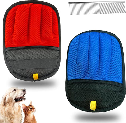 2Pcs Static Pet Hair Removal Glove,Reusable Electrostatic Pet Cat Dog Hair Remover Grooming Gloves Brush Tool for Couch, Furniture, Carpet, Car Seat,Dog Combs for Grooming Matting,Blue and Orange