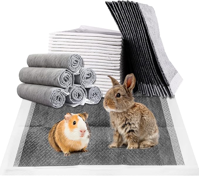 Fhiny Rabbit Pee Pads, 18" x 24" 50 PCS Disposable Guinea Pig Pads Leak-Proof Super Absorbent Potty Training Pad with Quick-Dry Surface for Bunny Guinea Pig Cats or Small Pets