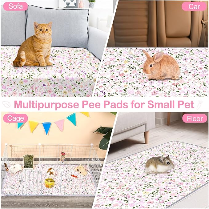 Bienbee Guinea Pig Bedding, 2 Pack 47" x 24" Reusable Guinea Pig Cage Liner Waterproof and Absorbent Small Animal Bedding Washable Pee Pads for Small Pet Hamster Rabbit Squirrel, Light Pink