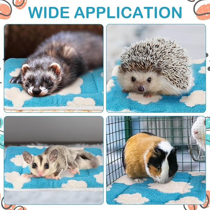 Haull 4 Pcs Waterproof Guinea Pig Bedding Winter Guinea Pig Bed Plush Cage Liners Soft Dog Cat Mat Reversible Winter Cozy Animal Pee Pad Hamster Bed Mat for Bunny (White Cloud,13 x 10 Inch)