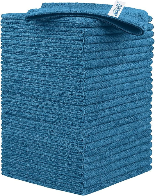 HOMEXCEL Navy Blue Microfiber Cleaning Cloth, 24 Pack Cleaning Towels for Kitchen, Lint Free, Scratch-Free, Highly Absorbent, and Reusable Cleaning Rags for House, Window, Cars, 11.5 X11.5 inch