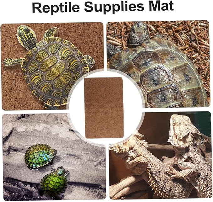 3pcs Natural Coconut Fiber Reptile Bedding Mat Breathable Substrate for Lizard Tank Leopard Gecko Turtle Enclosure Pet Habitat Liner with Strong Permeability and Easy Cleaning