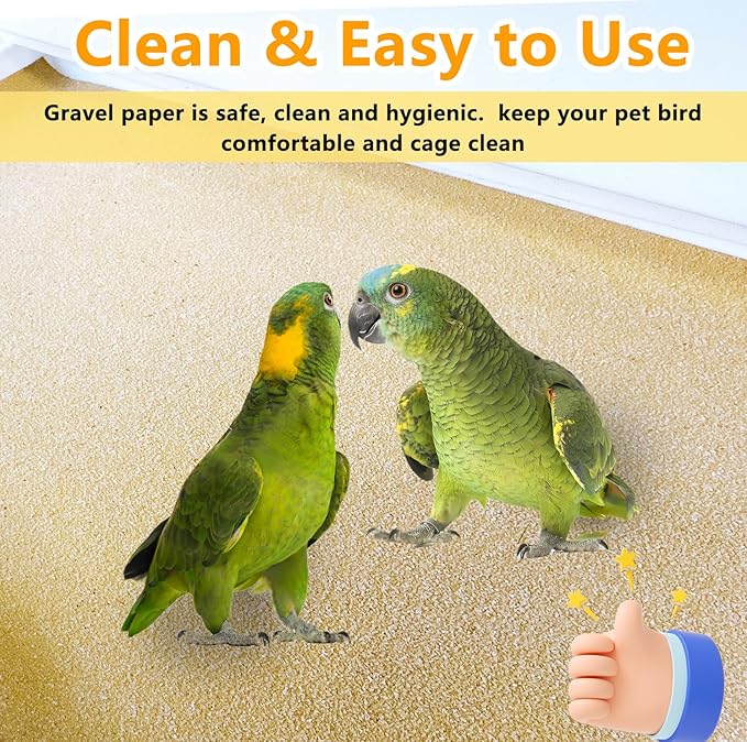 10PCS Gravel Paper for Bird Cage, 17 x 11 inch Cuttable Sea Sand Paper Liners, Calcium Sandpaper for Hard-Billed Birds, Bird Cage Liners for Parrots,Cockatiels & All Your Feathered Friends