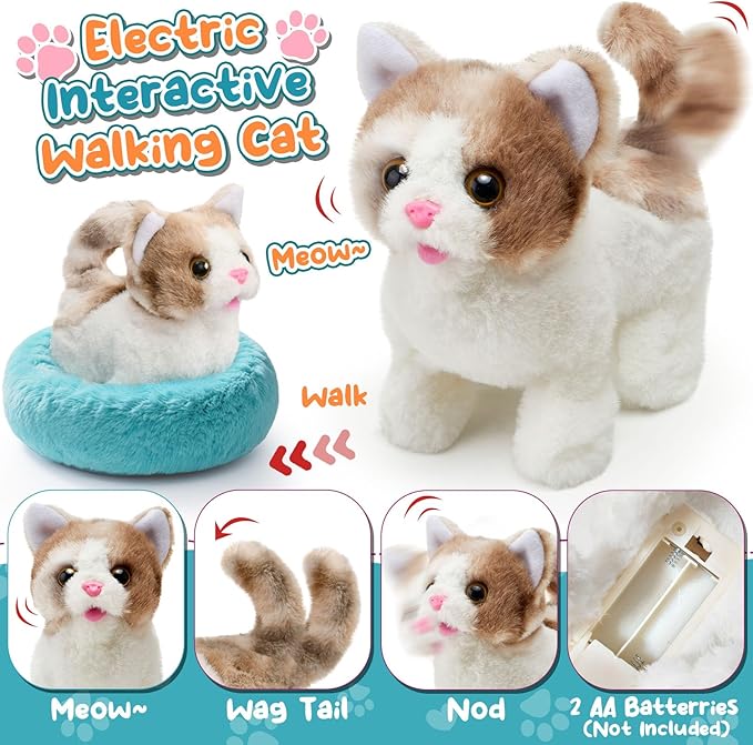 17PCS Cat Doctor Kit for Toddlers 3-5, Veterinarian Playset for Kids with Interactive Walk Meow Cat & Backpack Carrier & Nest & Medical Tool, Pet Vet Kit Pretend Play Toy Gift for Boy Girl 3-6