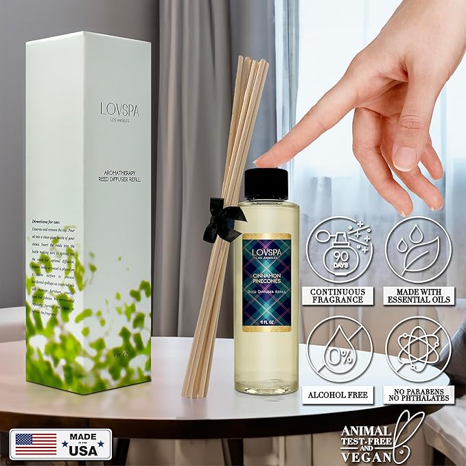 LOVSPA Cinnamon Pinecones Diffuser Oil - Fall Essential Oils for Diffuser Refill & Air Freshener Room Spray - Long-Lasting & Natural Home Fragrance, Scented Oil for Diffusers, USA Made, 4oz