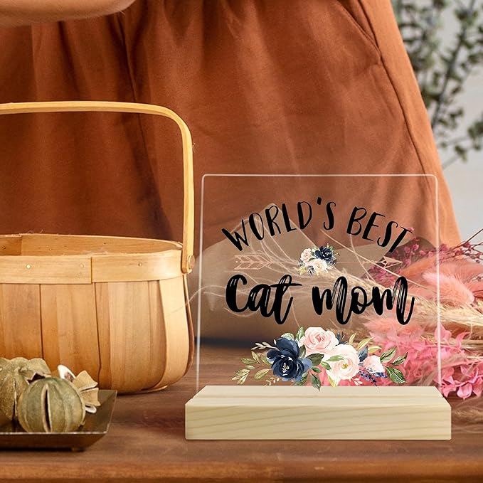 Cat Mom Gifts, Cat Mom Gifts for Women, World's Best Cat Mom Acrylic Plaque, Gifts for Cat Mom, Best Cat Mom Gifts, Cat Owner Lover Gifts for Women Acrylic Sign Desk Table Shelf Decor