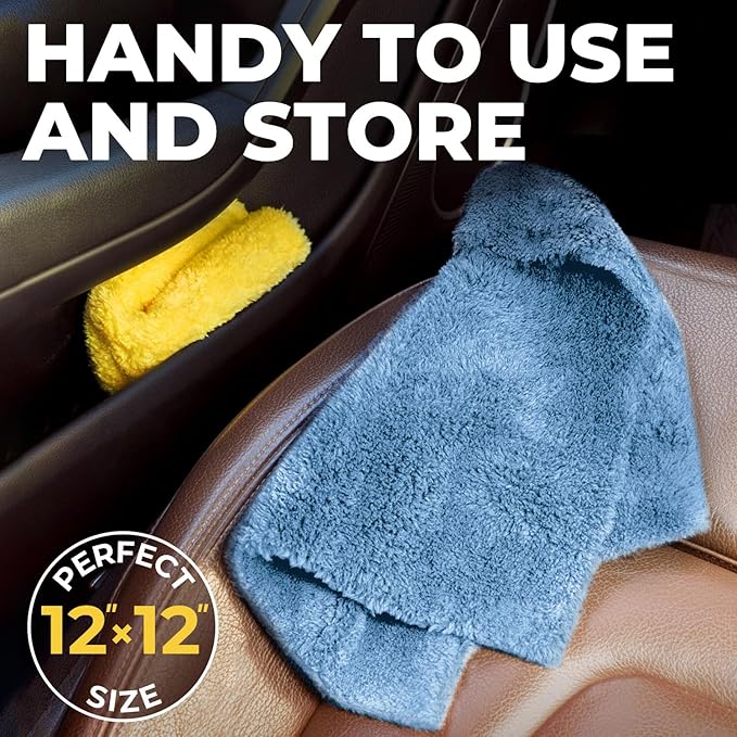 Edgeless Microfiber Towels for Cars – 6pk (12”x12”) - 540 GSM - Super Soft Detailing & Buffing – Scratch-Free & Absorbent Microfiber Cleaning Cloths for Car Polishing