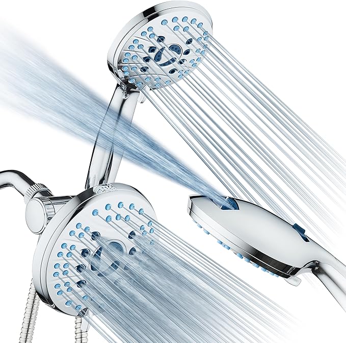 Hotel Spa AquaCare As-Seen-On-TV High Pressure Handheld & Rain 50-mode 3-way Shower Head Combo with Anti-clog Jets, 2-mode Tub & Pet Power Wash, Extra Wall Bracket, 6 ft. Hose, All Chrome Finish