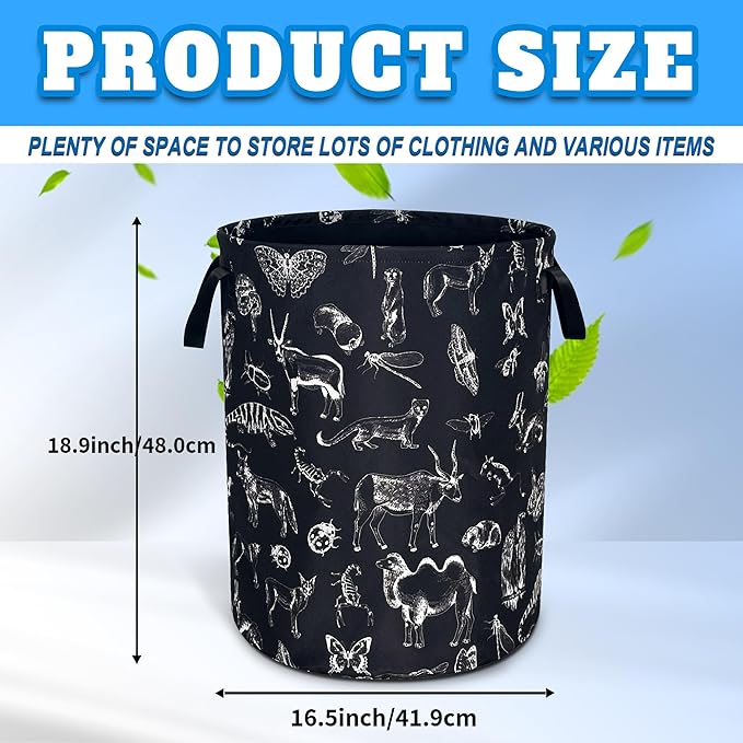 Animal Silhouettes Laundry Basket Oxford Cloth Funny Laundry Hamper With Handle Foldable Portable Clothes Storage Basket 18.9 X 16.5 In Storage Bag For Laundry Room/Bathroom/Bedroom/Dormitories