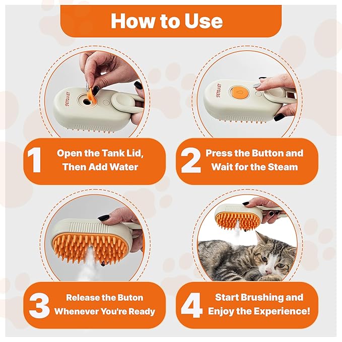 4 in 1 Cat steam brush, steam brush for dogs, rabbits., Pet spray comb for shedding and grooming, Gentle Technology, Easy-to-Clean, massage, Grooming Washable, useful for shedding
