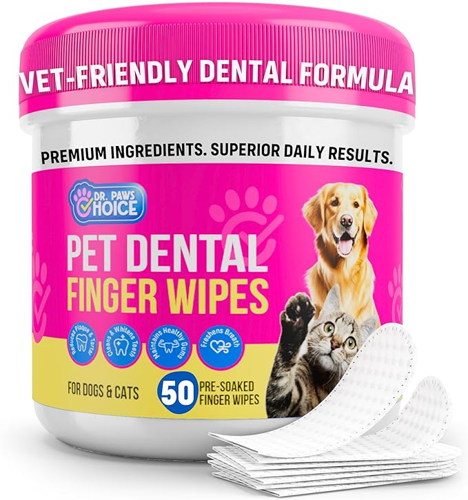 Dr. Paws: Pet Dental Finger Wipes - Natural Ingredients, Easy to Use Dog Teeth Cleaning Wipes for Effective Dog Teeth Cleaning - Ideal Dog Dental Wipes for Optimal Oral Hygiene