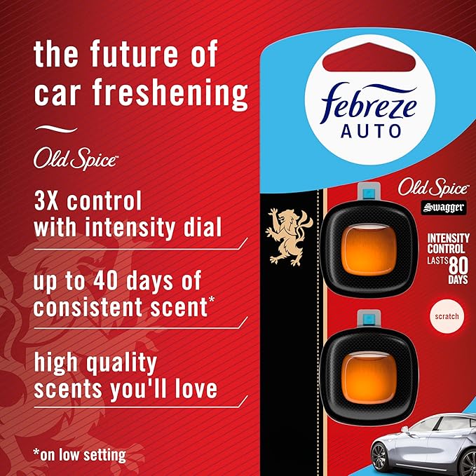 Febreze AUTO Air Freshener, Odor-Fighting Automotive Vent Clip, Old Spice Swagger Scent, 8 Count