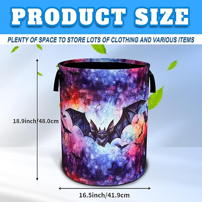 Bat Laundry Basket Oxford Cloth Funny Gothic Laundry Hamper With Handle Foldable Portable Clothes Storage Basket 18.9 X 16.5 In Storage Bag For Laundry Room/Bathroom/Bedroom/Dormitories
