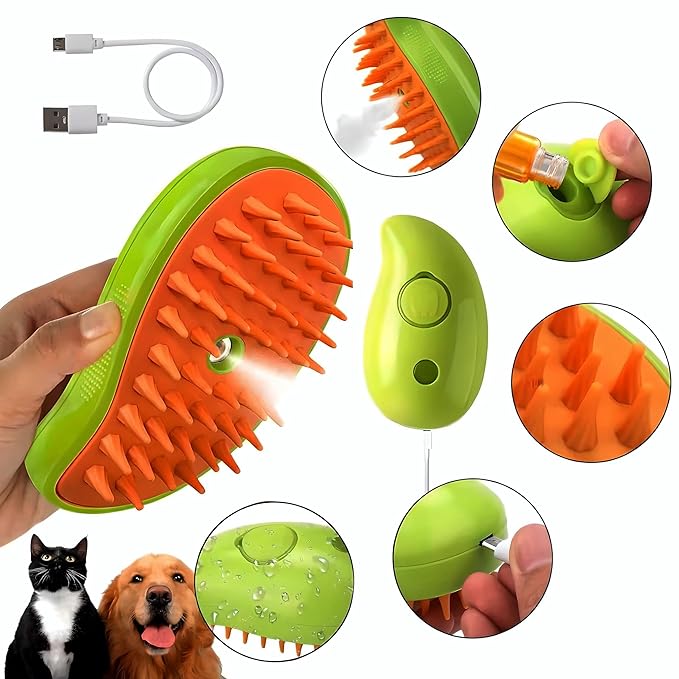 Steamy Cat Brush, Steamy Brush for Massage, Pet Hair Removal Comb for Cat and Dog (Banana)