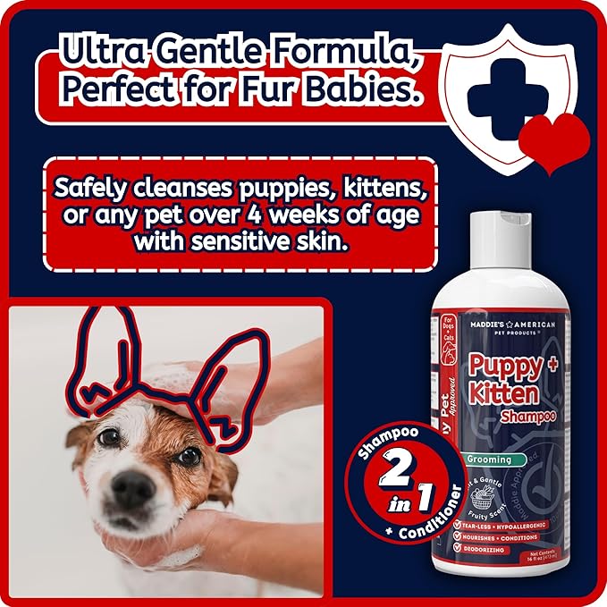 Puppy + Kitten Tearless and Gentle Hypoallergenic 2 in 1 Shampoo + Conditioner - Itchy Pet Approved Line - Fruity Scent