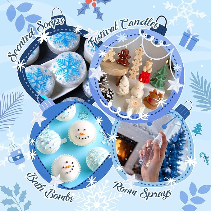 SALUBRITO Winter Fragrance Oils Set, Holiday Essential Oils for Diffuser, Candle, Soap Making - Christmas Tree, Cinnamon, Gingerbread, Candy Cane, Spiced Cider, Sugar Cookies Scented Oil